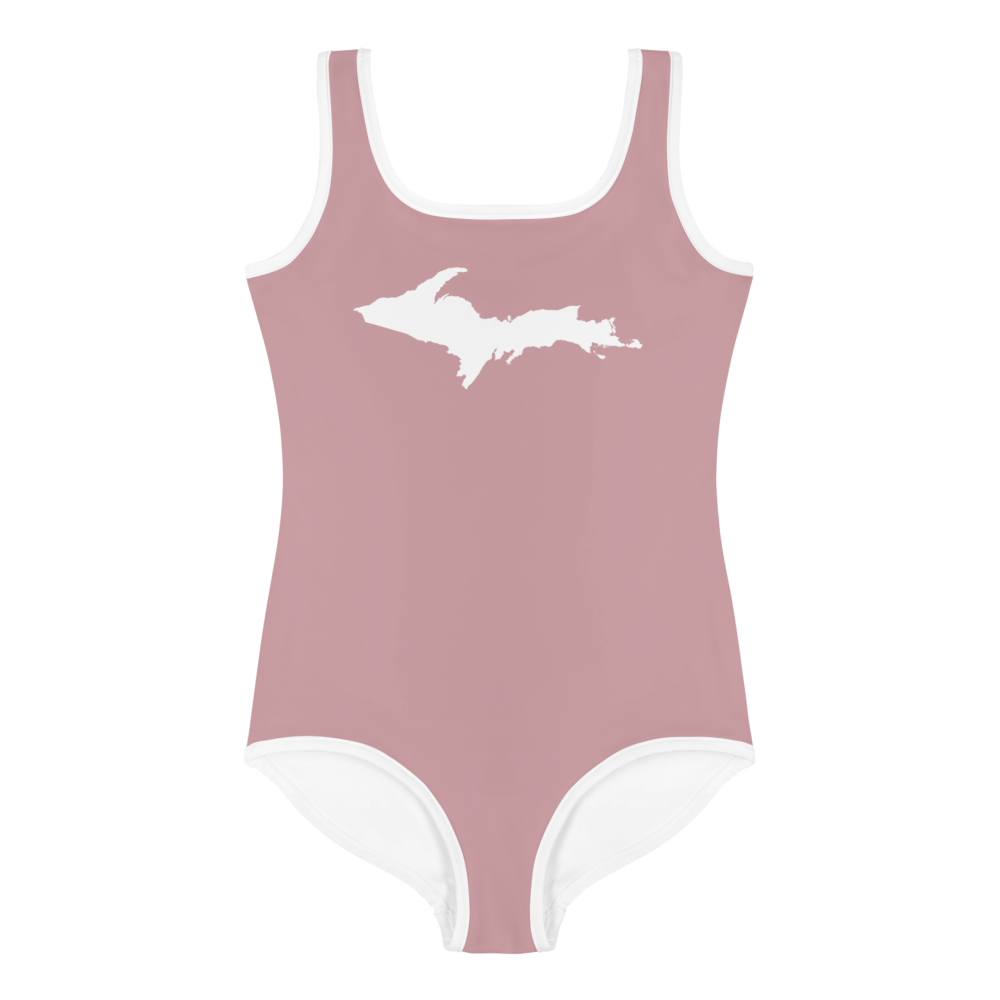 Michigan Upper Peninsula Toddler Swimsuit (w/ UP Outline) | Cherry Blossom Pink