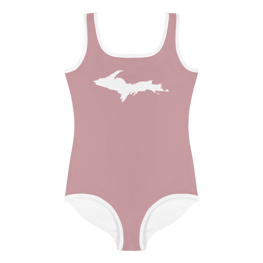 Michigan Upper Peninsula Toddler Swimsuit (w/ UP Outline) | Cherry Blossom Pink