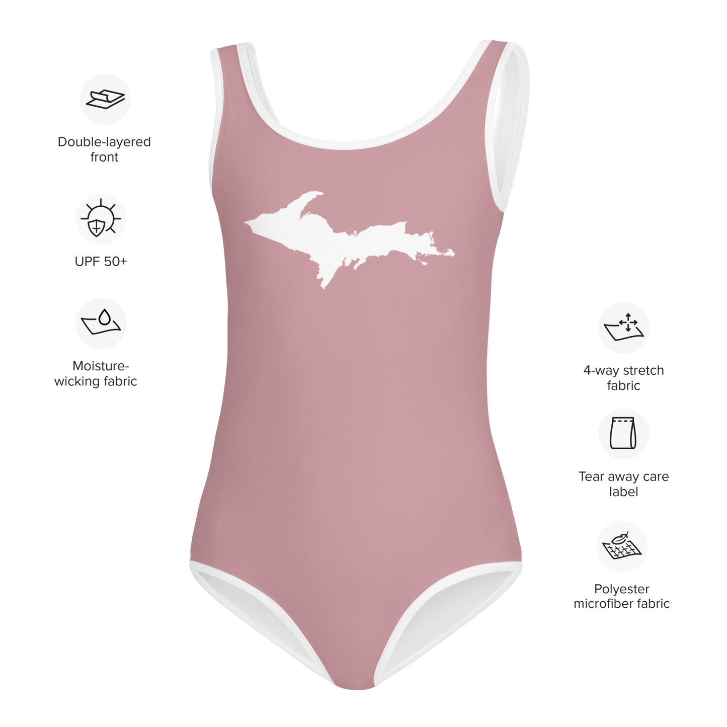 Michigan Upper Peninsula Toddler Swimsuit (w/ UP Outline) | Cherry Blossom Pink