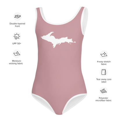 Michigan Upper Peninsula Toddler Swimsuit (w/ UP Outline) | Cherry Blossom Pink