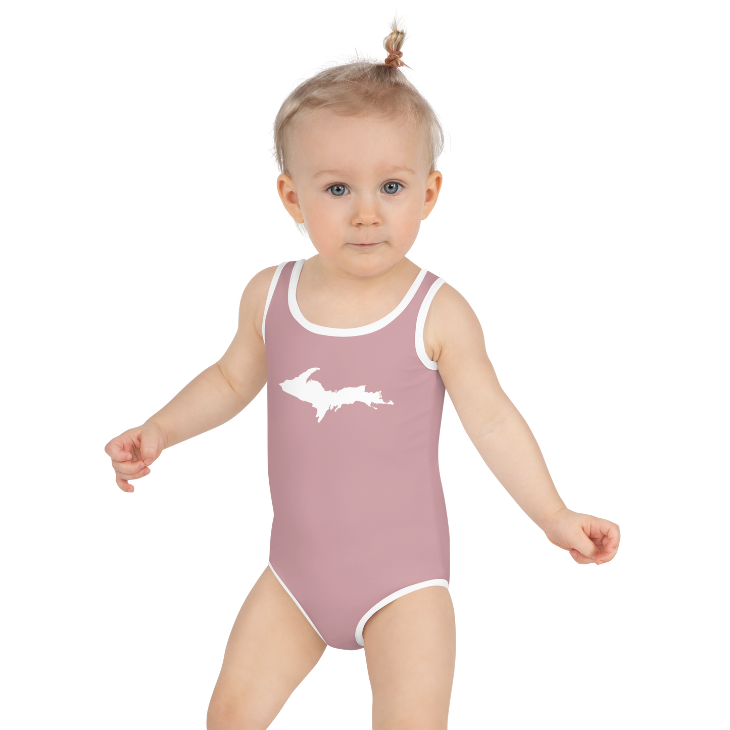 Michigan Upper Peninsula Toddler Swimsuit (w/ UP Outline) | Cherry Blossom Pink