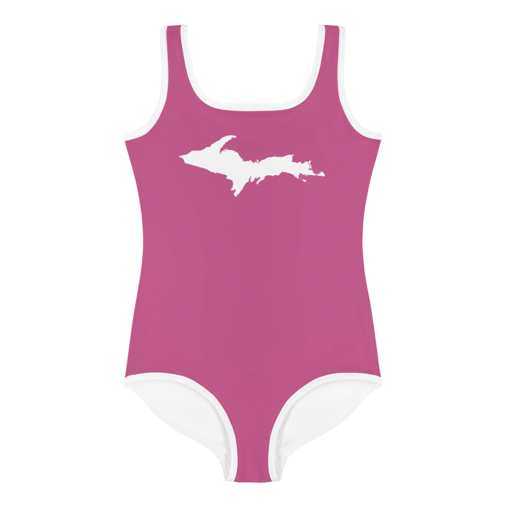 Michigan Upper Peninsula Toddler Swimsuit (w/ UP Outline) | Apple Blossom Pink