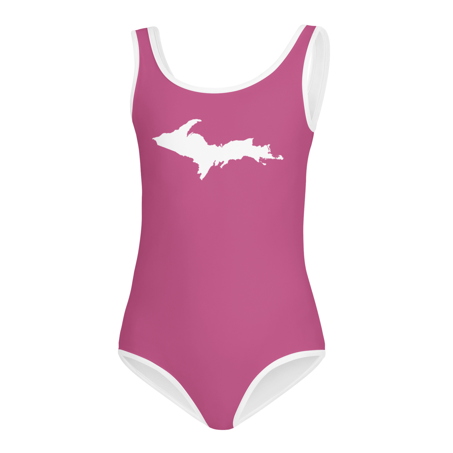 Michigan Upper Peninsula Toddler Swimsuit (w/ UP Outline) | Apple Blossom Pink