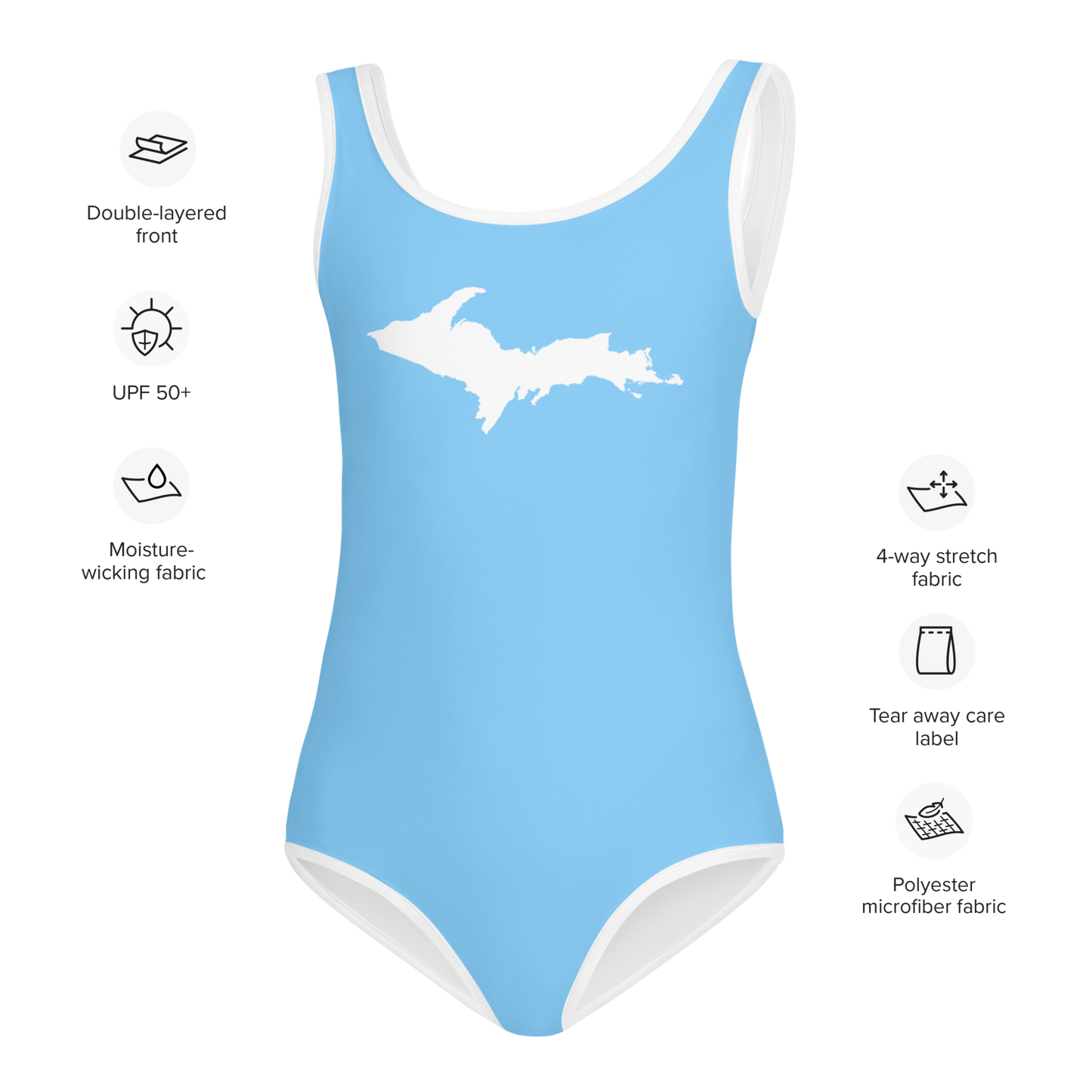 Michigan Upper Peninsula Toddler Swimsuit (w/ UP Outline) | DTW Blue