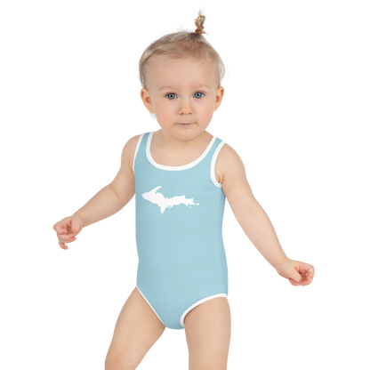 Michigan Upper Peninsula Toddler Swimsuit (w/ UP Outline) | '58 Caddie Blue