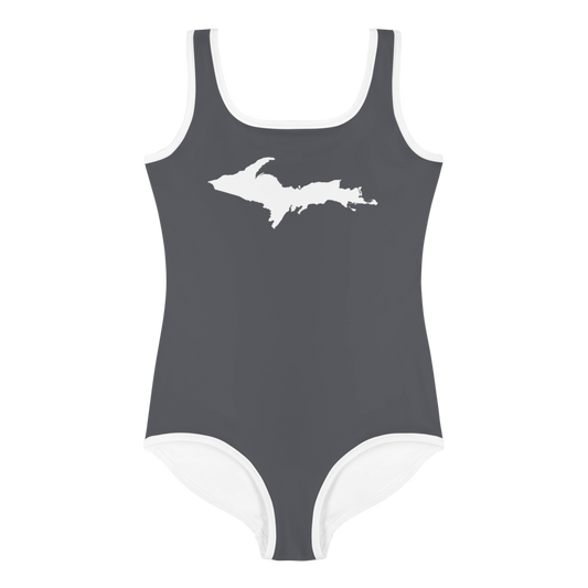 Michigan Upper Peninsula Toddler Swimsuit (w/ UP Outline) | Iron Ore Grey