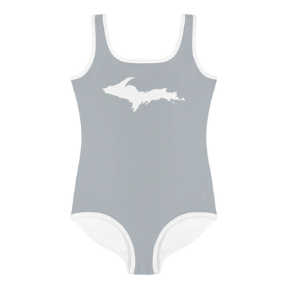 Michigan Upper Peninsula Toddler Swimsuit (w/ UP Outline) | Silver