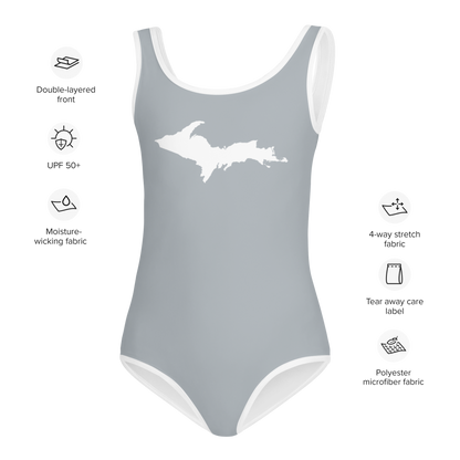 Michigan Upper Peninsula Toddler Swimsuit (w/ UP Outline) | Silver