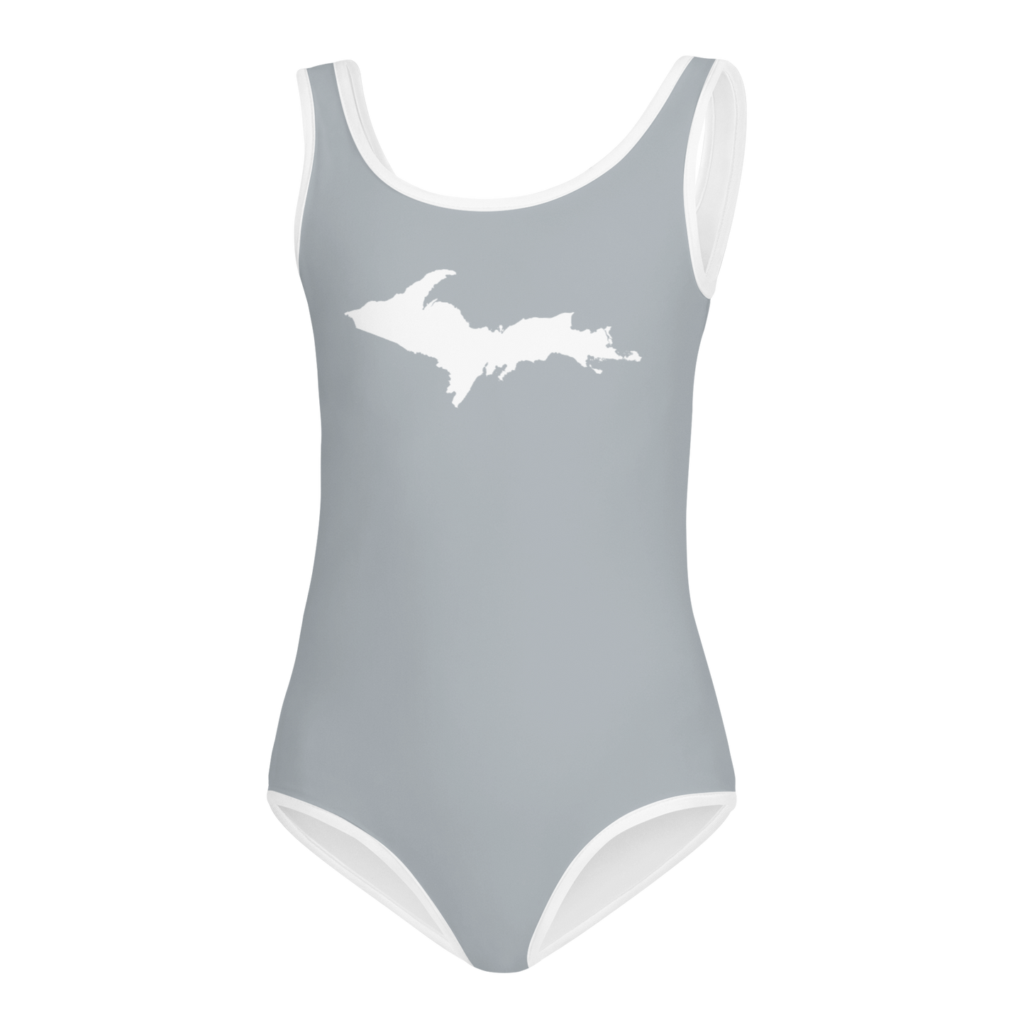 Michigan Upper Peninsula Toddler Swimsuit (w/ UP Outline) | Silver