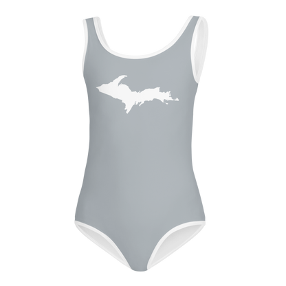 Michigan Upper Peninsula Toddler Swimsuit (w/ UP Outline) | Silver