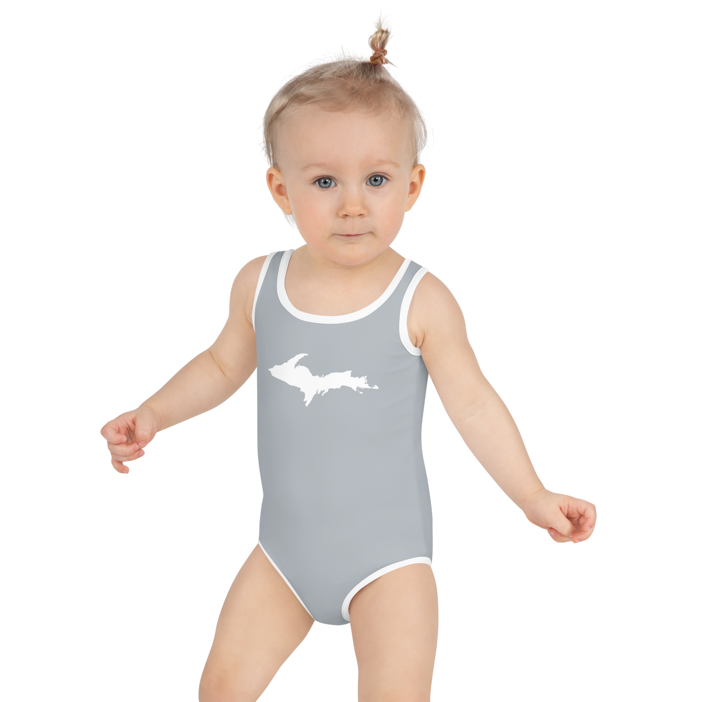 Michigan Upper Peninsula Toddler Swimsuit (w/ UP Outline) | Silver