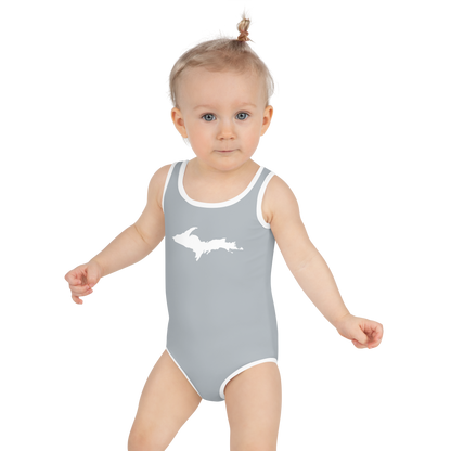 Michigan Upper Peninsula Toddler Swimsuit (w/ UP Outline) | Silver