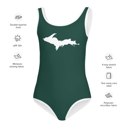 Michigan Upper Peninsula Toddler Swimsuit (w/ UP Outline) | Laconic Green