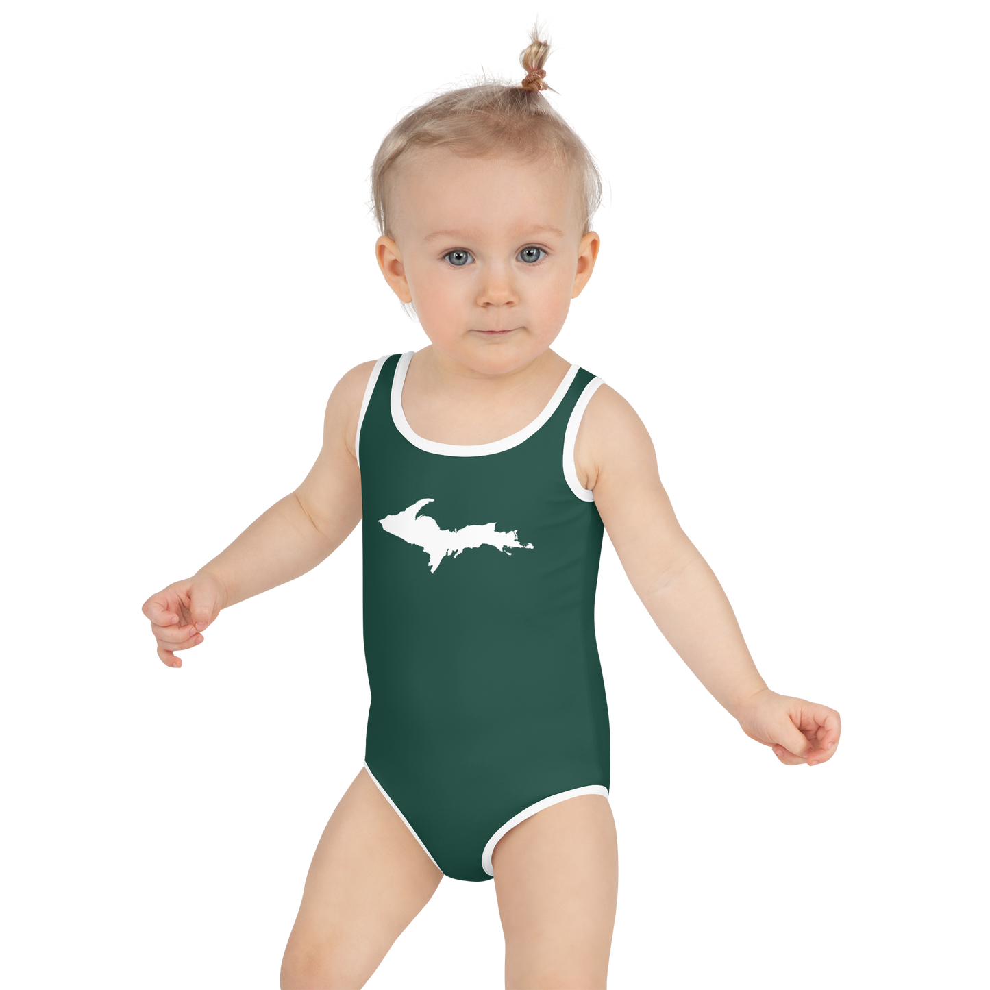 Michigan Upper Peninsula Toddler Swimsuit (w/ UP Outline) | Laconic Green