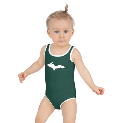 Michigan Upper Peninsula Toddler Swimsuit (w/ UP Outline) | Laconic Green