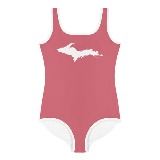 Michigan Upper Peninsula Toddler Swimsuit (w/ UP Outline) | Watermelon Pink