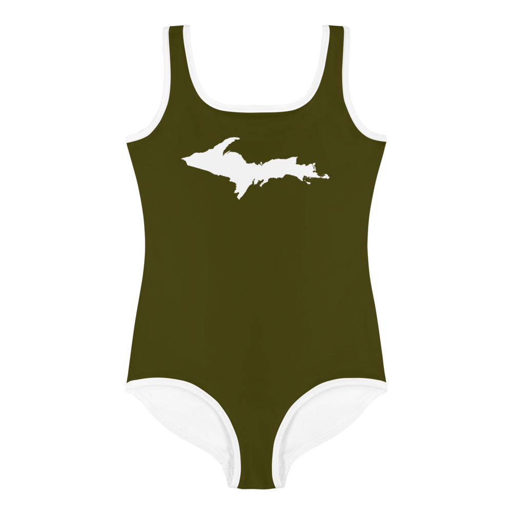 Michigan Upper Peninsula Toddler Swimsuit (w/ UP Outline) | Military Green