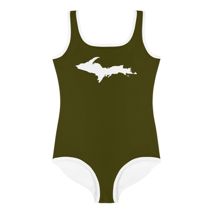 Michigan Upper Peninsula Toddler Swimsuit (w/ UP Outline) | Military Green