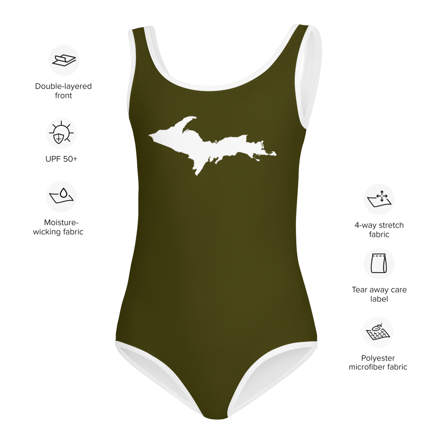 Michigan Upper Peninsula Toddler Swimsuit (w/ UP Outline) | Military Green