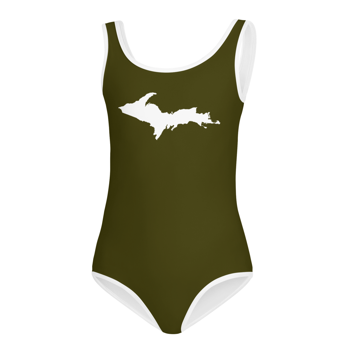 Michigan Upper Peninsula Toddler Swimsuit (w/ UP Outline) | Military Green