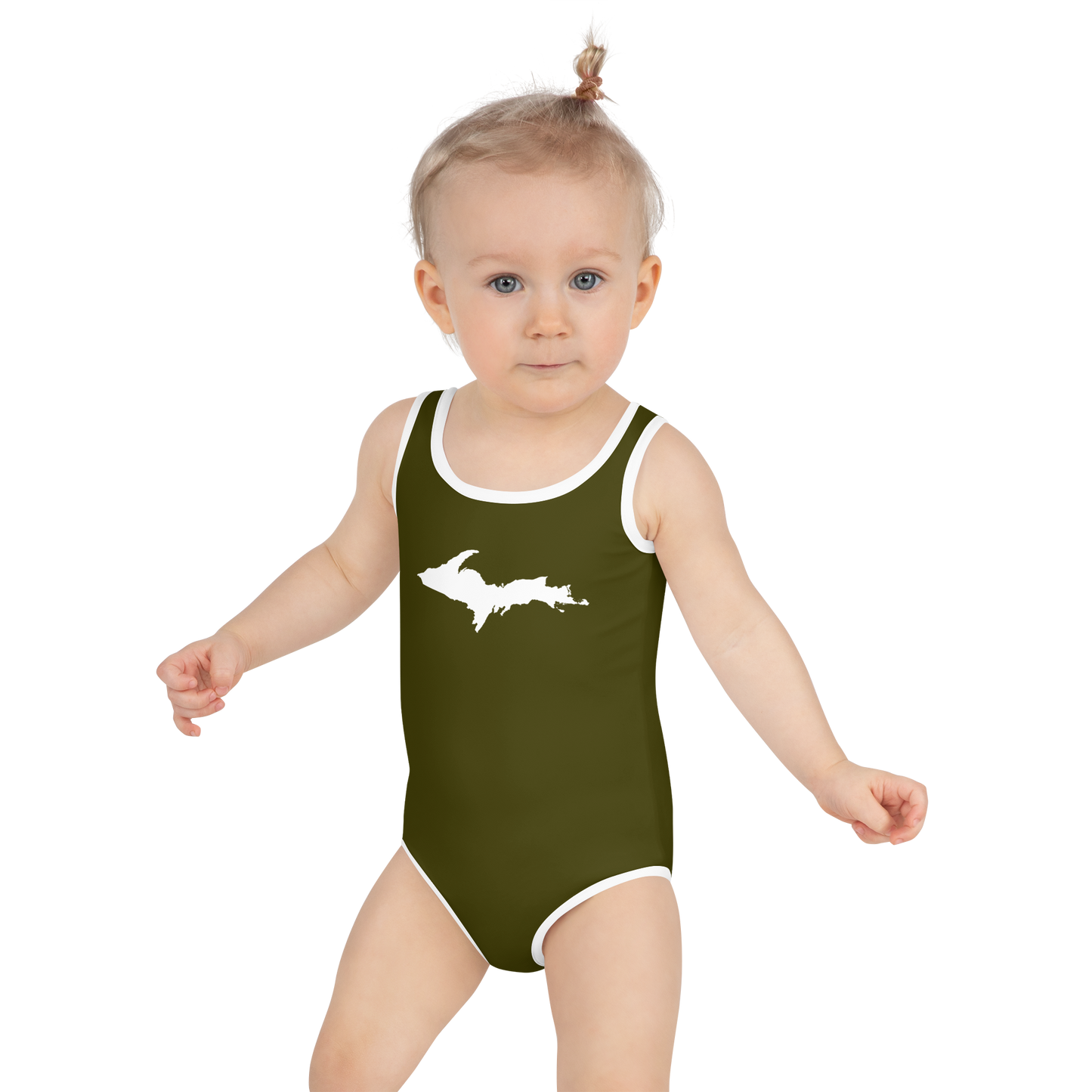 Michigan Upper Peninsula Toddler Swimsuit (w/ UP Outline) | Military Green