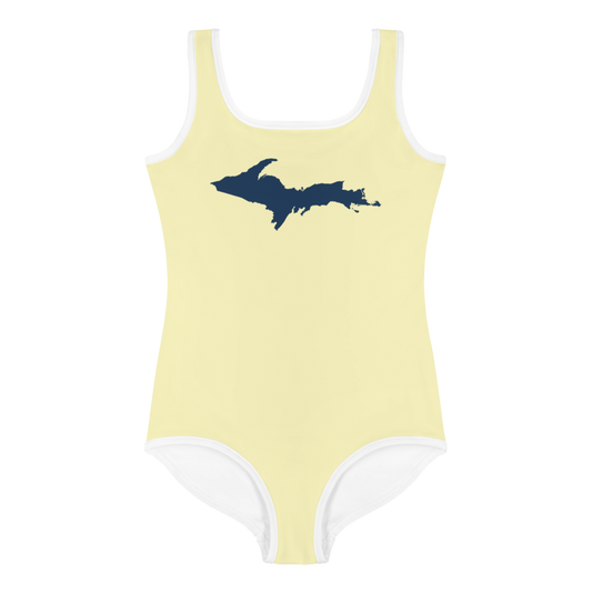 Michigan Upper Peninsula Toddler Swimsuit (w/ UP Outline) | Canary Yellow