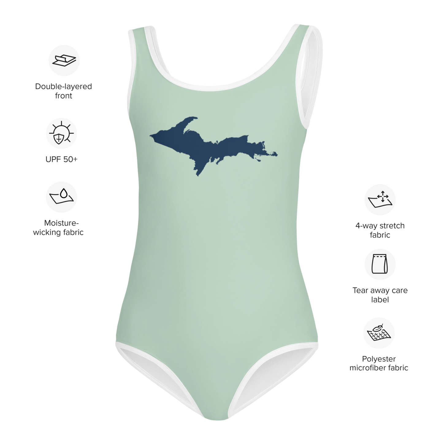 Michigan Upper Peninsula Toddler Swimsuit (w/ UP Outline) | Sea Green