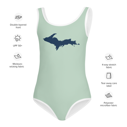 Michigan Upper Peninsula Toddler Swimsuit (w/ UP Outline) | Sea Green