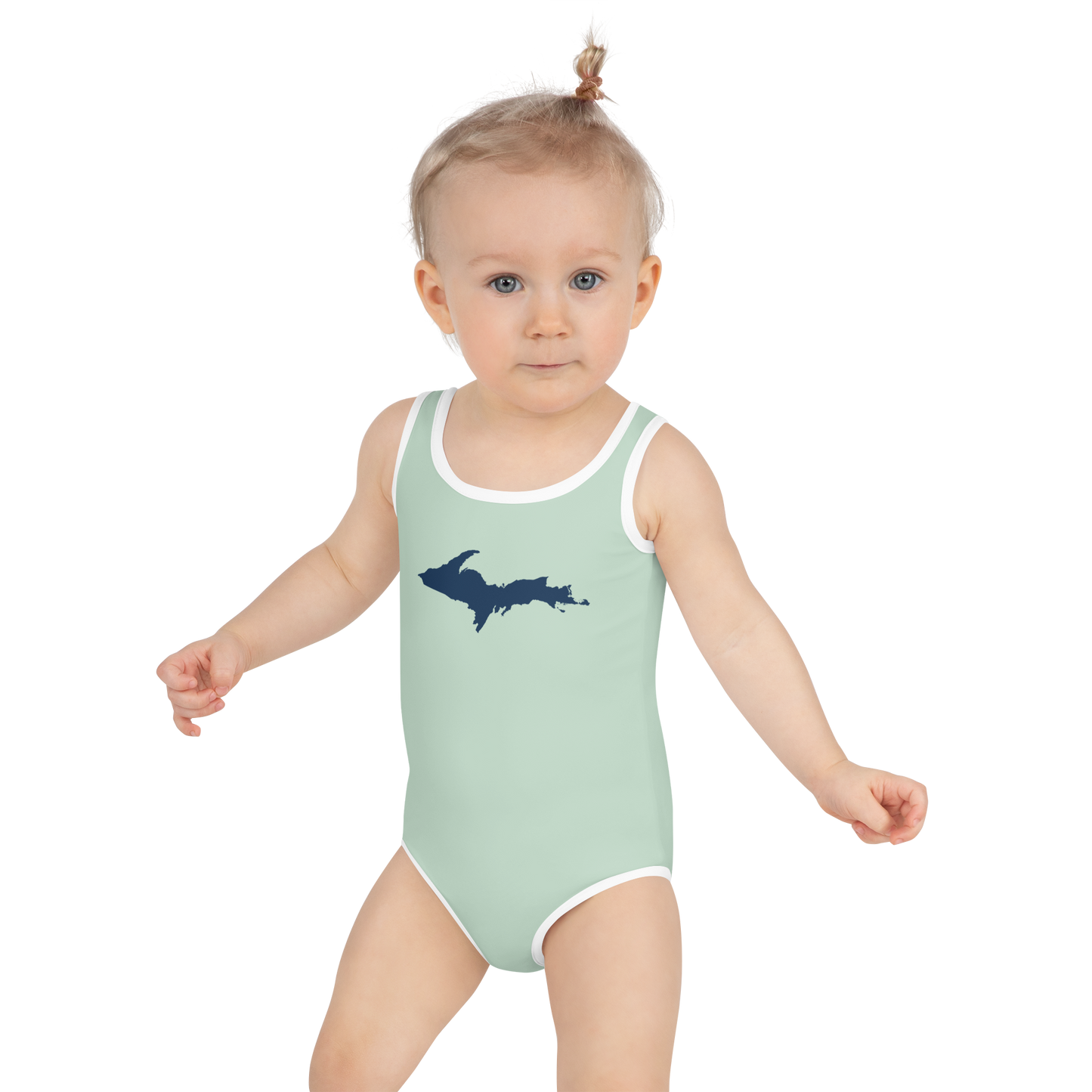 Michigan Upper Peninsula Toddler Swimsuit (w/ UP Outline) | Sea Green