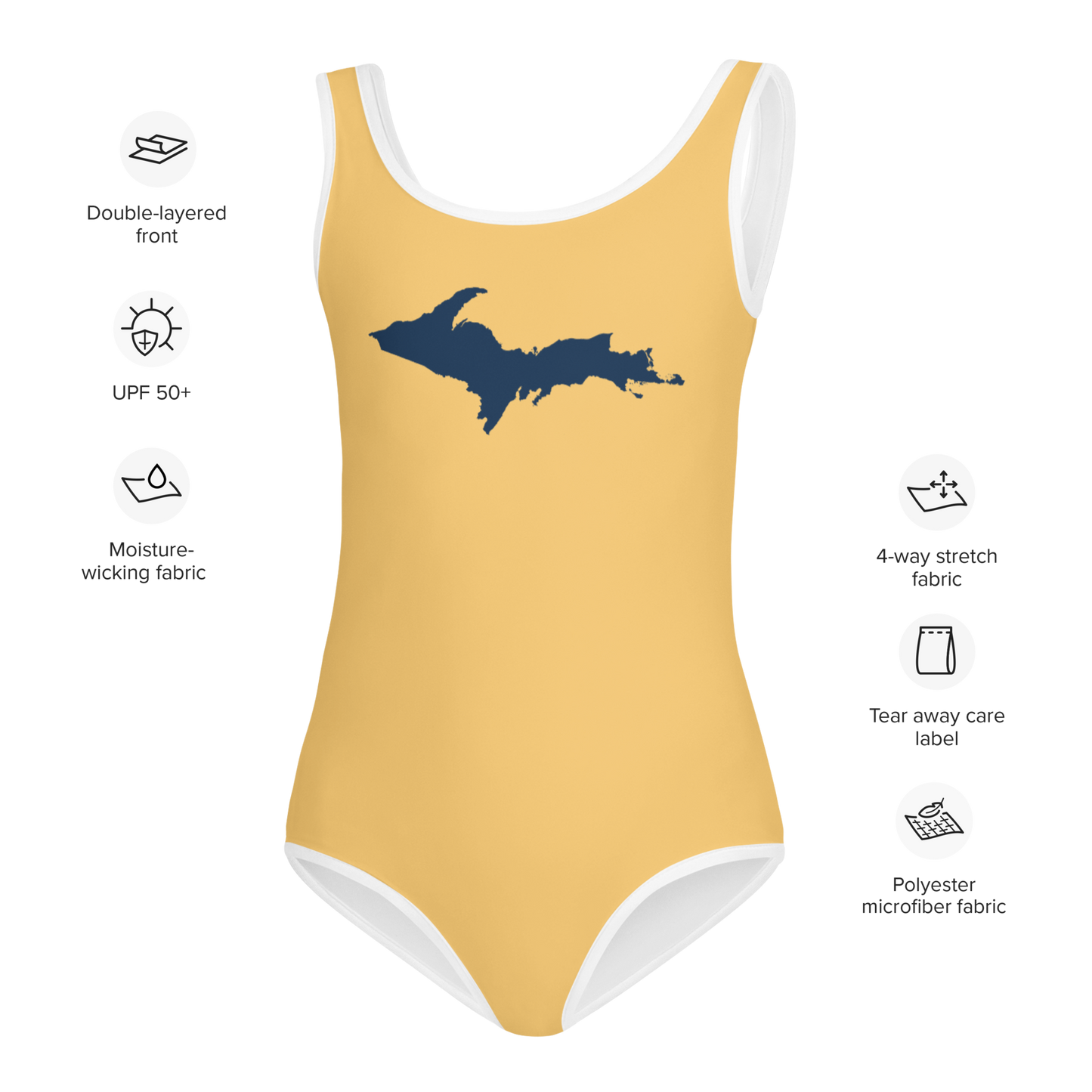 Michigan Upper Peninsula Toddler Swimsuit (w/ UP Outline) | Citrine