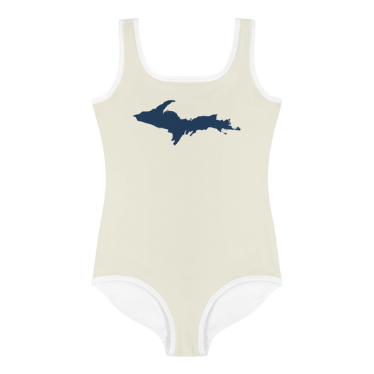 Michigan Upper Peninsula Toddler Swimsuit (w/ UP Outline) | Ivory White