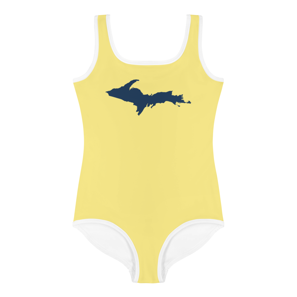 Michigan Upper Peninsula Toddler Swimsuit (w/ UP Outline) | Cherry Yellow