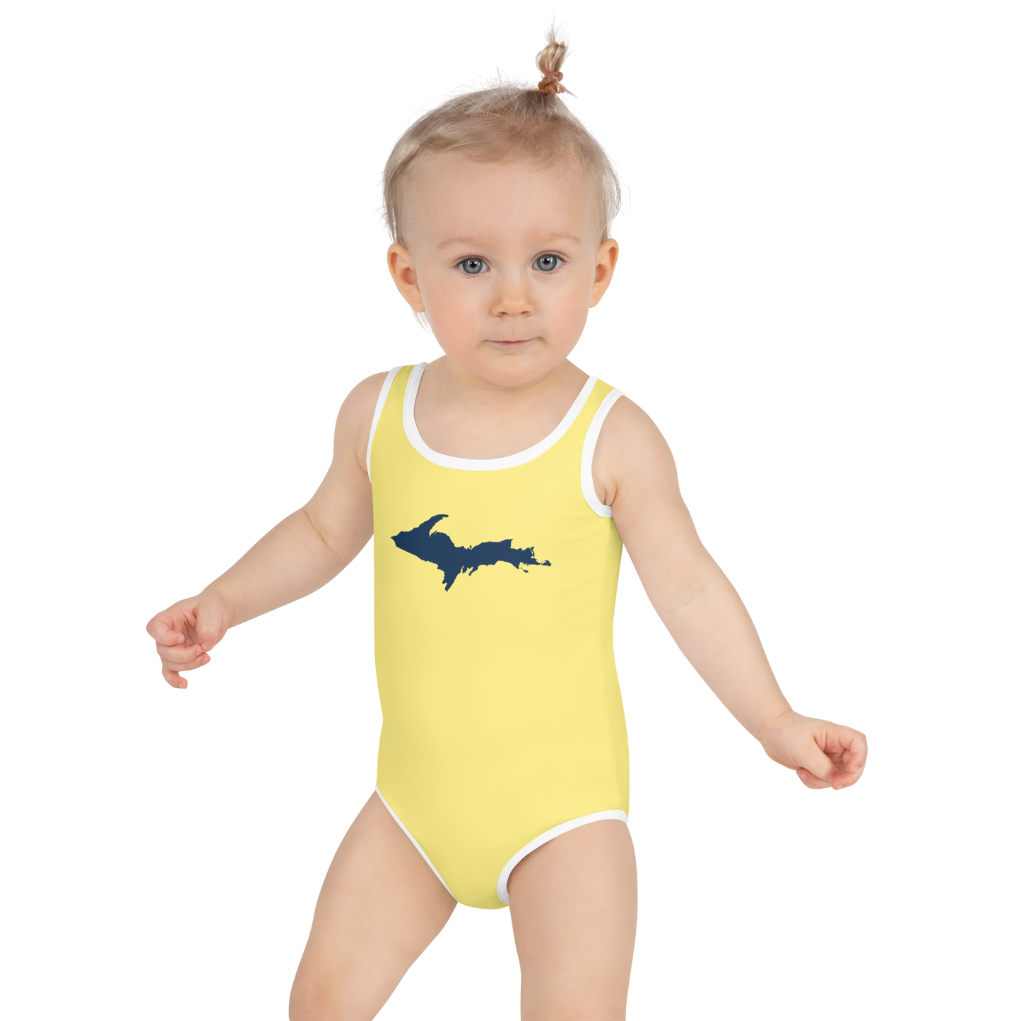 Michigan Upper Peninsula Toddler Swimsuit (w/ UP Outline) | Cherry Yellow