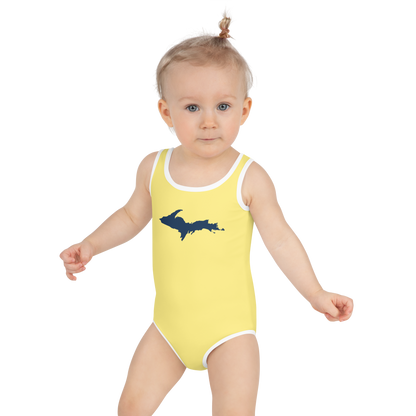 Michigan Upper Peninsula Toddler Swimsuit (w/ UP Outline) | Cherry Yellow