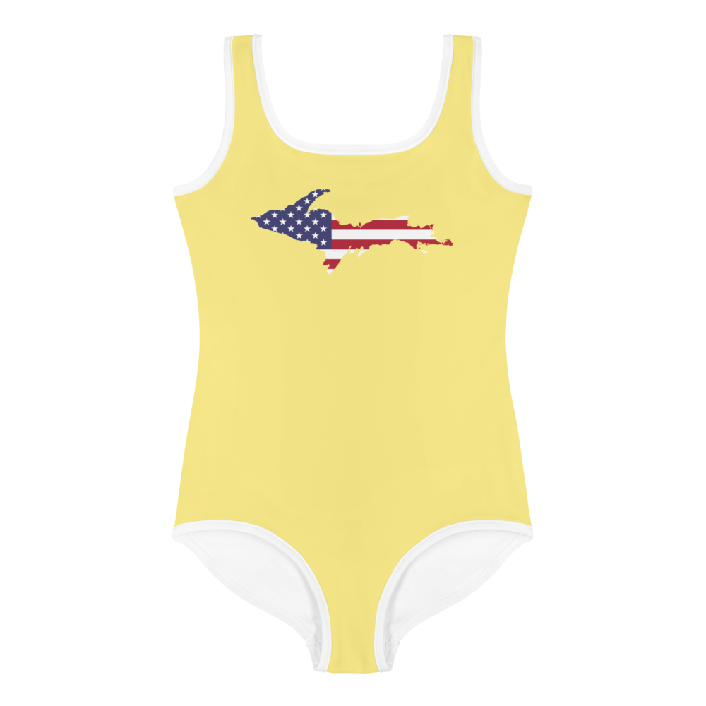 Michigan Upper Peninsula Toddler Swimsuit (w/ UP USA Flag) | Cherry Yellow