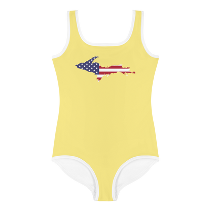 Michigan Upper Peninsula Toddler Swimsuit (w/ UP USA Flag) | Cherry Yellow