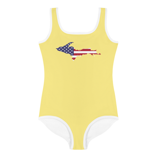 Michigan Upper Peninsula Toddler Swimsuit (w/ UP USA Flag) | Cherry Yellow