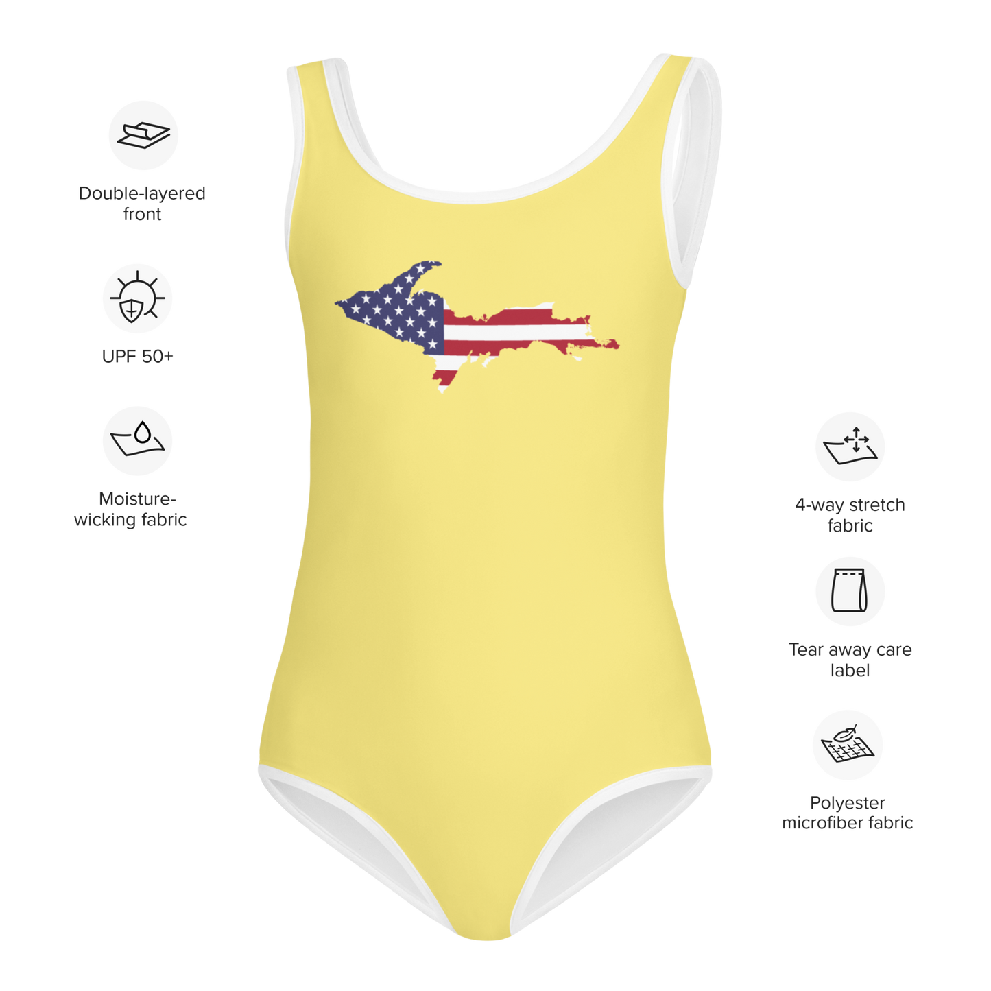 Michigan Upper Peninsula Toddler Swimsuit (w/ UP USA Flag) | Cherry Yellow