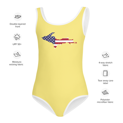 Michigan Upper Peninsula Toddler Swimsuit (w/ UP USA Flag) | Cherry Yellow