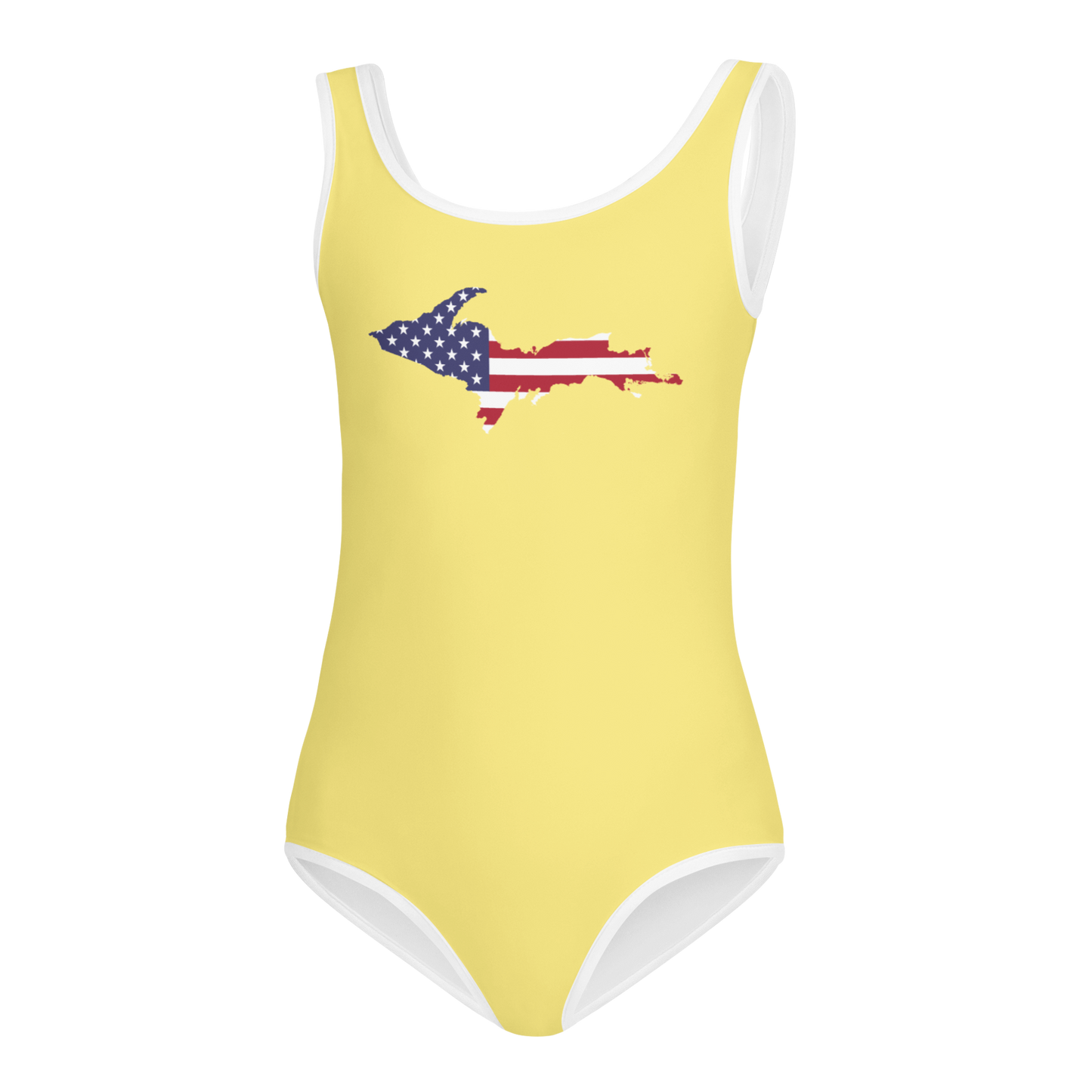 Michigan Upper Peninsula Toddler Swimsuit (w/ UP USA Flag) | Cherry Yellow