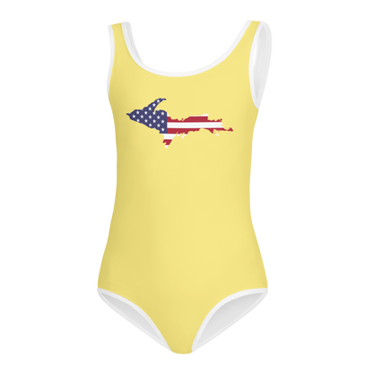 Michigan Upper Peninsula Toddler Swimsuit (w/ UP USA Flag) | Cherry Yellow