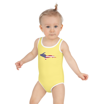 Michigan Upper Peninsula Toddler Swimsuit (w/ UP USA Flag) | Cherry Yellow