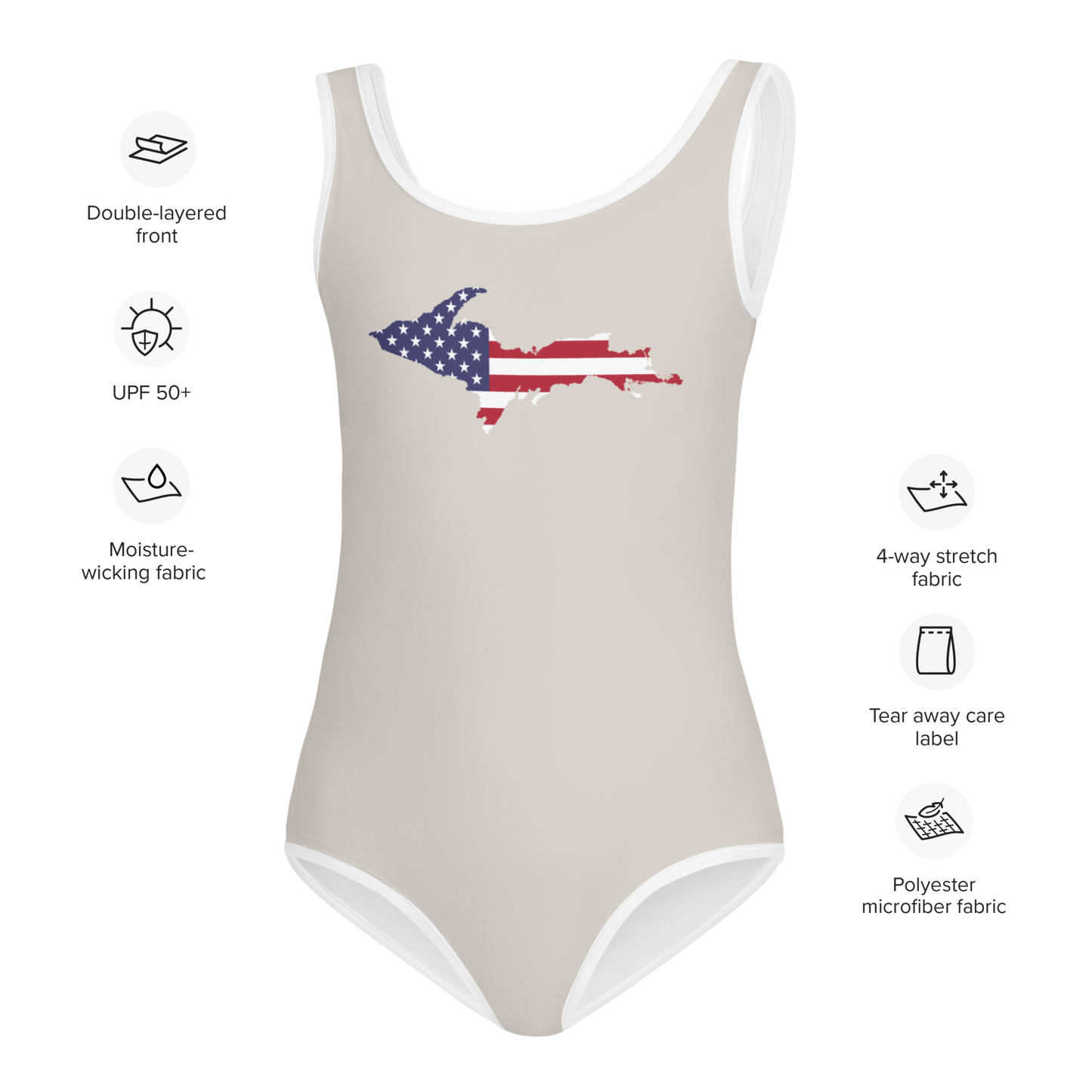 Michigan Upper Peninsula Toddler Swimsuit (w/ UP USA Flag) | Canvas Color