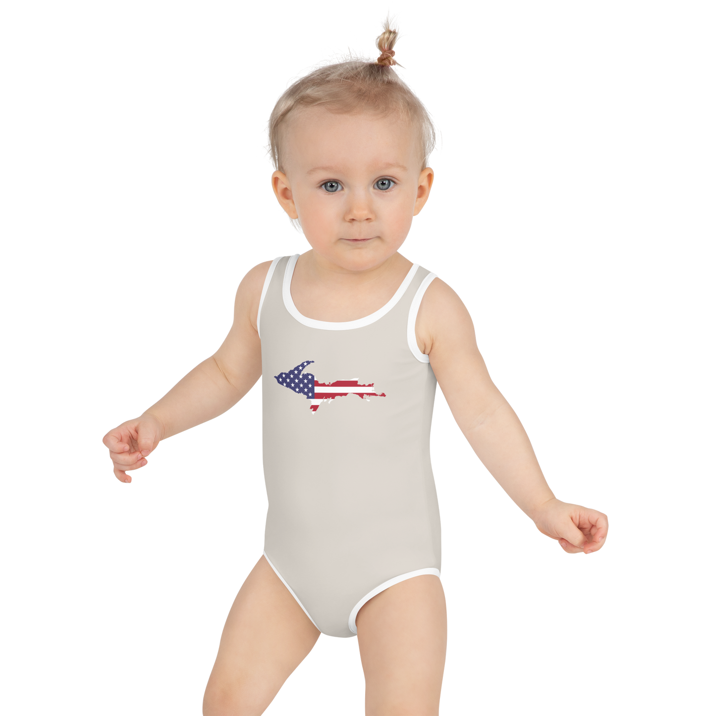 Michigan Upper Peninsula Toddler Swimsuit (w/ UP USA Flag) | Canvas Color