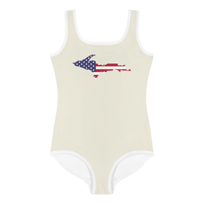 Michigan Upper Peninsula Toddler Swimsuit (w/ UP USA Flag) | Ivory White