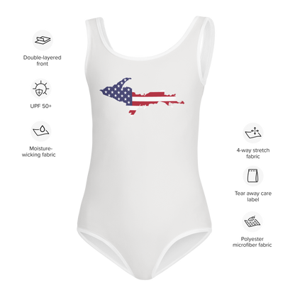 Michigan Upper Peninsula Toddler Swimsuit (w/ UP USA Flag) | Birch Bark White