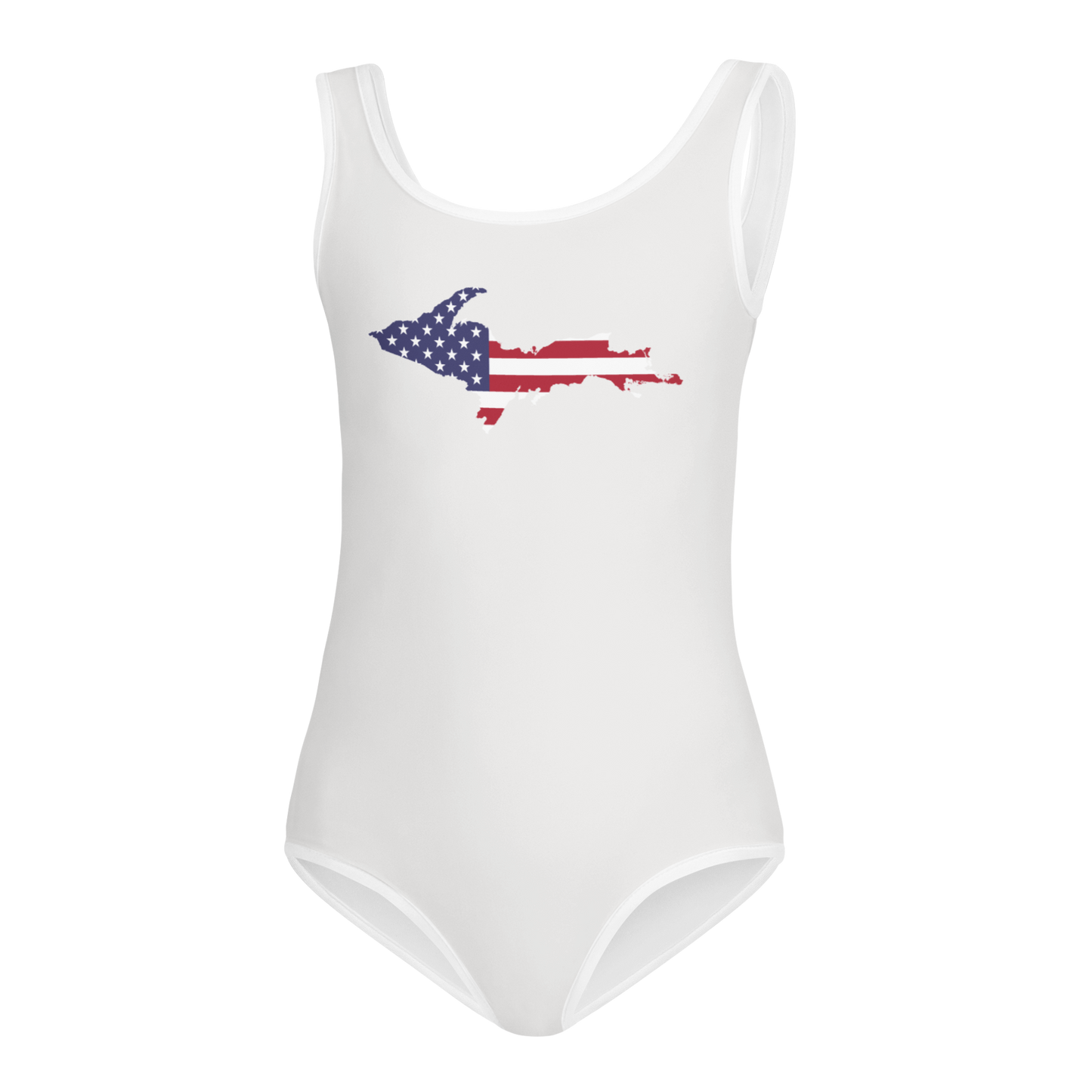 Michigan Upper Peninsula Toddler Swimsuit (w/ UP USA Flag) | Birch Bark White