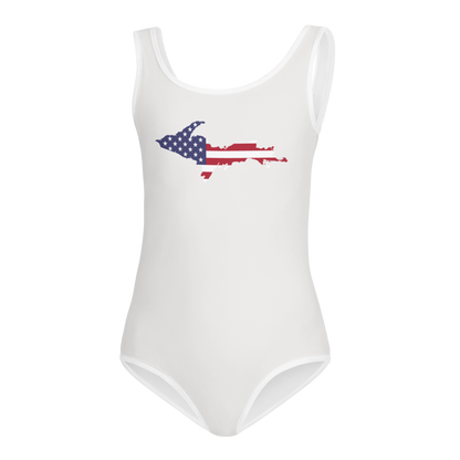 Michigan Upper Peninsula Toddler Swimsuit (w/ UP USA Flag) | Birch Bark White