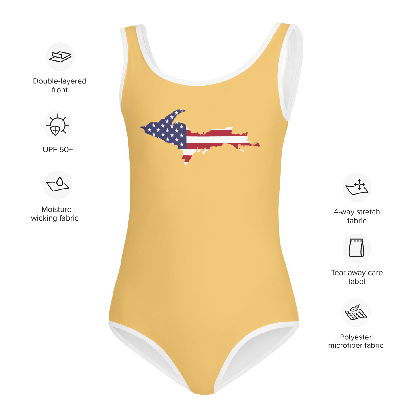 Michigan Upper Peninsula Toddler Swimsuit (w/ UP USA Flag) | Citrine