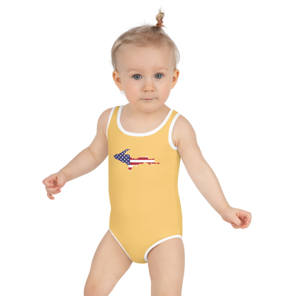 Michigan Upper Peninsula Toddler Swimsuit (w/ UP USA Flag) | Citrine